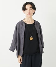 NHBGA21330 GIANNI LO GIUDICE(小さいサイズ)(メゾン ドゥ サンク) リネンストライプシャツブラウス ダークグレー系