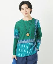 NHBGA22360 GIANNI LO GIUDICE(小さいサイズ)(メゾン ドゥ サンク) バンダナパネルプリントブラウス グリーン系