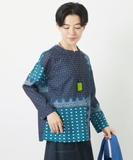 NHBGA22360 GIANNI LO GIUDICE(小さいサイズ)(メゾン ドゥ サンク) バンダナパネルプリントブラウス グリーン系
