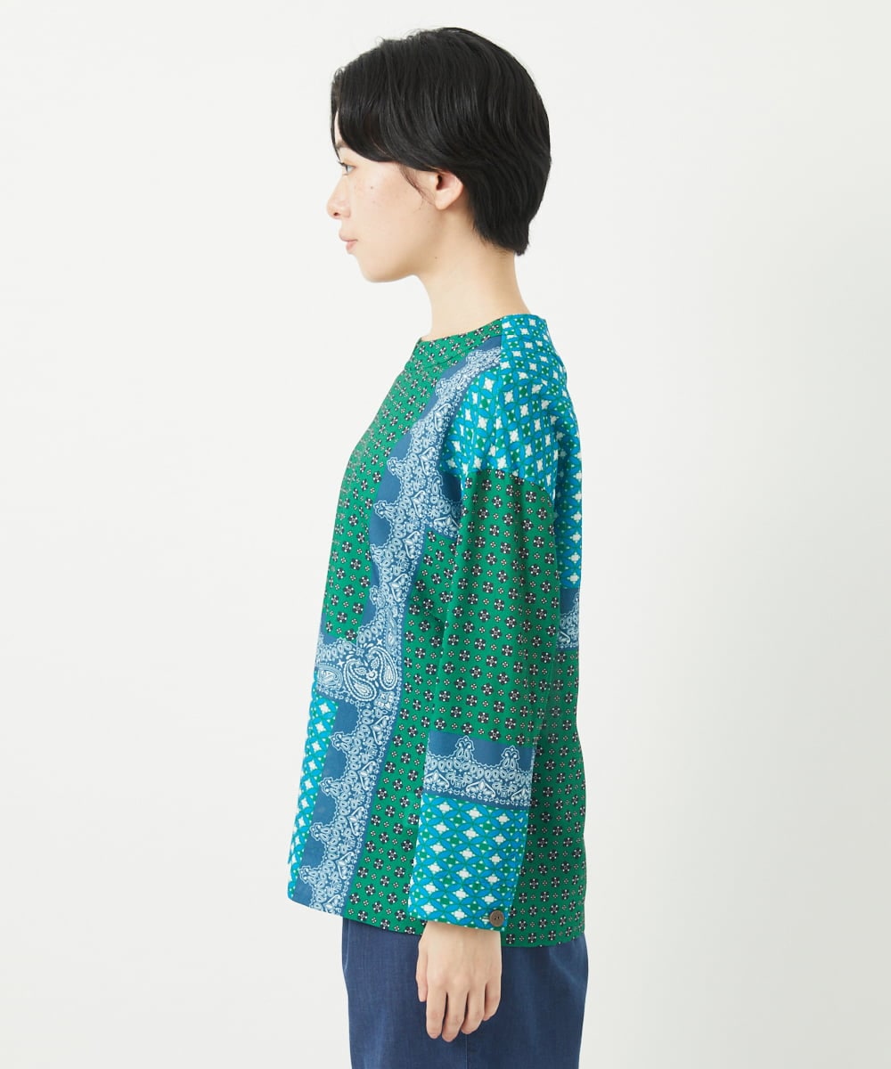 NHBGA22360 GIANNI LO GIUDICE(小さいサイズ)(メゾン ドゥ サンク) バンダナパネルプリントブラウス グリーン系