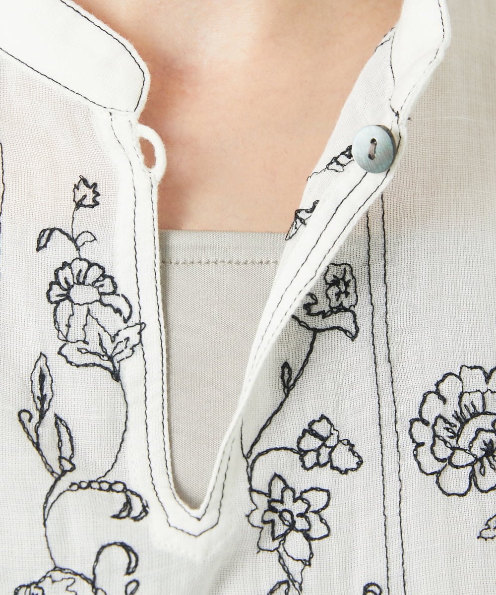 NHBGA32330 GIANNI LO GIUDICE(小さいサイズ)(メゾン ドゥ サンク) コットンガーゼ刺繍ブラウス ホワイト