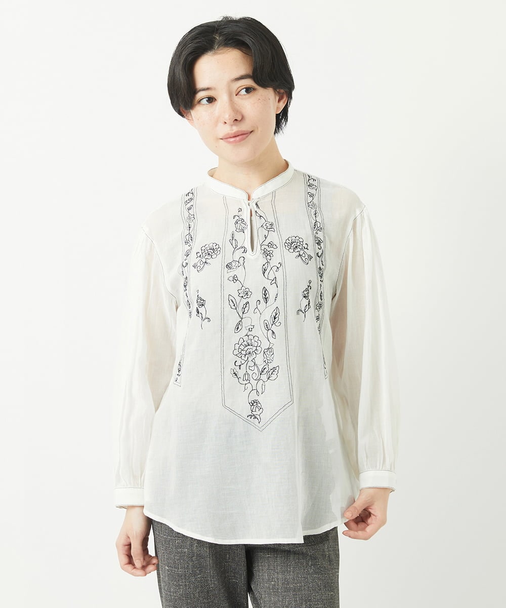 NHBGA32330 GIANNI LO GIUDICE(小さいサイズ)(メゾン ドゥ サンク) コットンガーゼ刺繍ブラウス ホワイト
