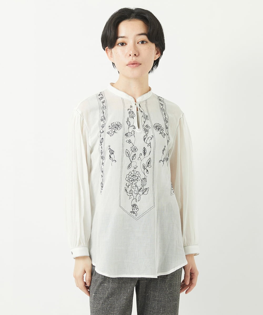 NHBGA32330 GIANNI LO GIUDICE(小さいサイズ)(メゾン ドゥ サンク) コットンガーゼ刺繍ブラウス ホワイト