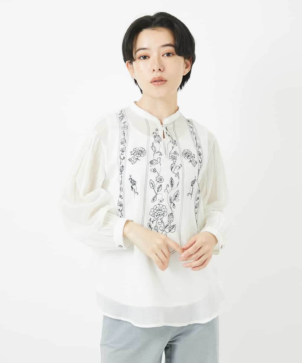 NHBGA32330 GIANNI LO GIUDICE(小さいサイズ)(メゾン ドゥ サンク) コットンガーゼ刺繍ブラウス ホワイト