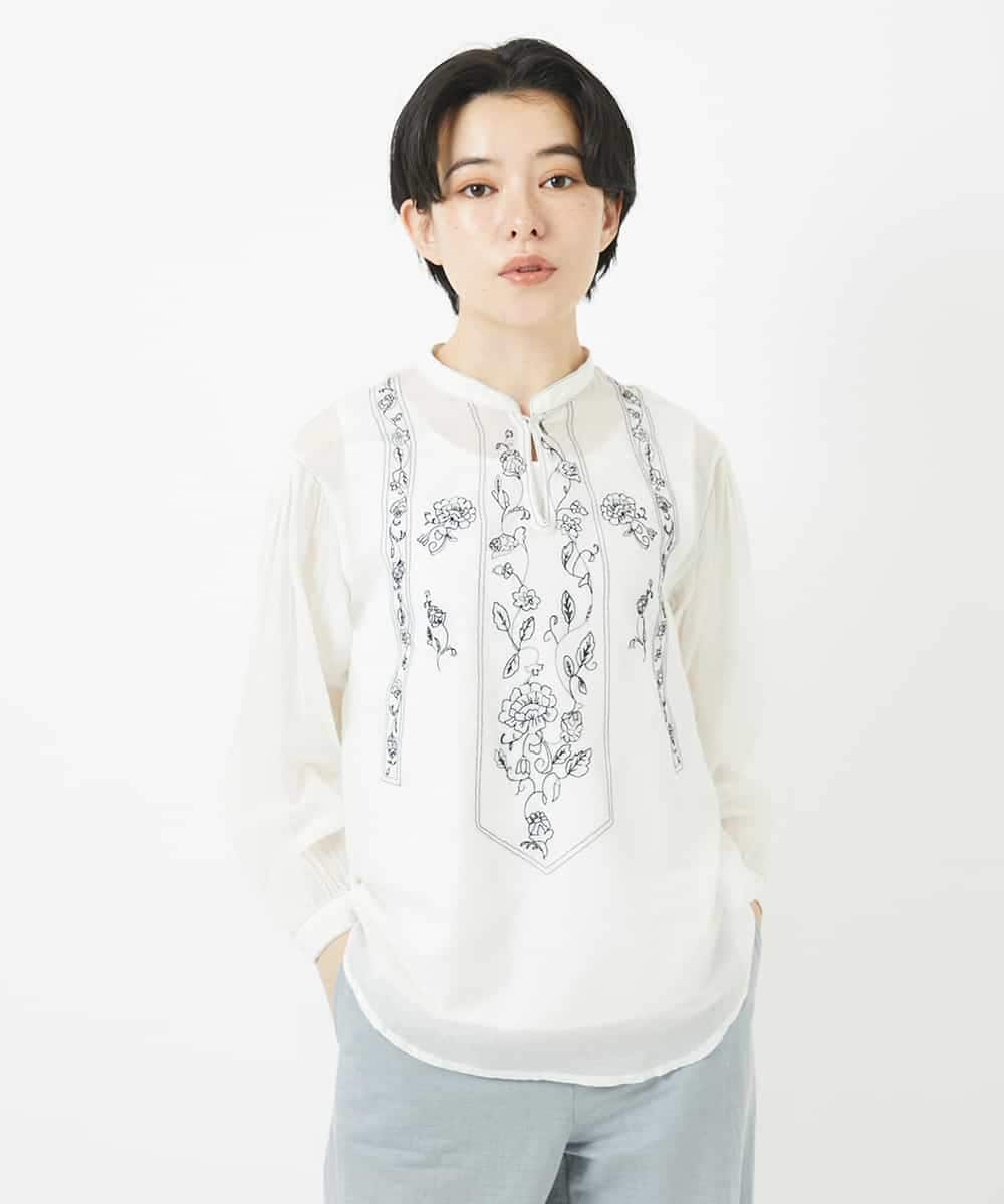 NHBGA32330 GIANNI LO GIUDICE(小さいサイズ)(メゾン ドゥ サンク) コットンガーゼ刺繍ブラウス ホワイト