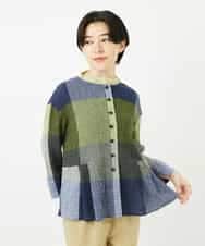 NHBGA40390 GIANNI LO GIUDICE(小さいサイズ)(メゾン ドゥ サンク) [日本製]コットンレーヨンランダムチェックブラウス グリーン系