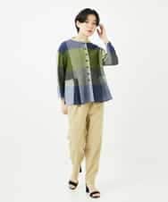 NHBGA40390 GIANNI LO GIUDICE(小さいサイズ)(メゾン ドゥ サンク) [日本製]コットンレーヨンランダムチェックブラウス グリーン系