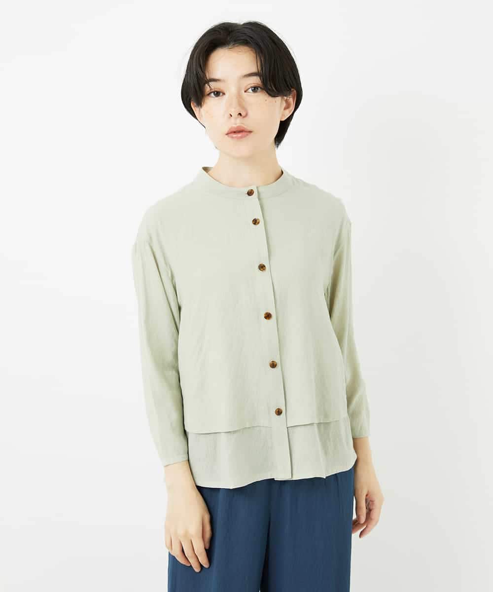 NHBGA42270 GIANNI LO GIUDICE(小さいサイズ)(メゾン ドゥ サンク) スタンドカラーデザインブラウス スモーキーグリーン