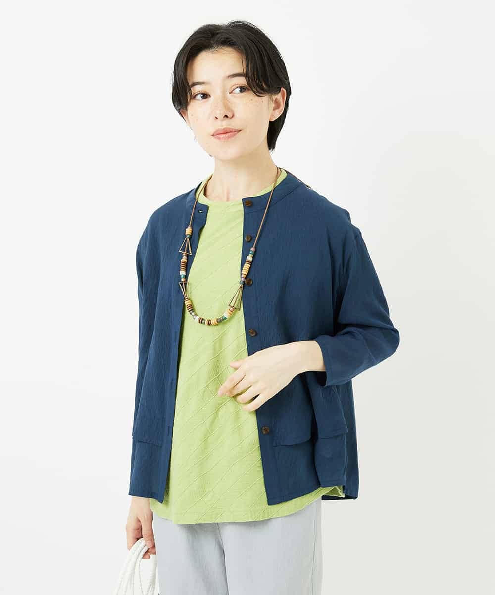 NHBGA42270 GIANNI LO GIUDICE(小さいサイズ)(メゾン ドゥ サンク) スタンドカラーデザインブラウス スモーキーグリーン