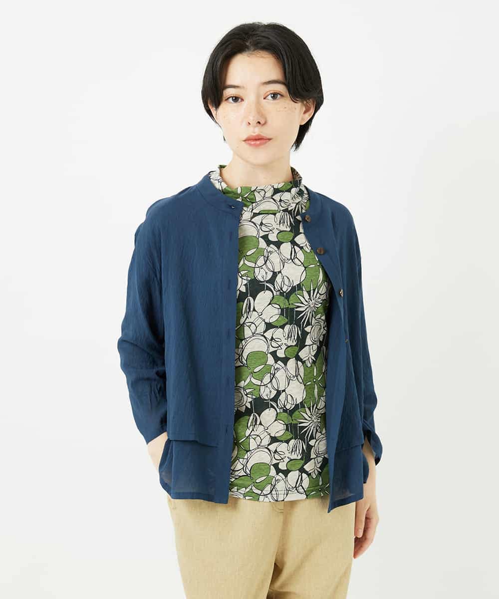 NHBGA42270 GIANNI LO GIUDICE(小さいサイズ)(メゾン ドゥ サンク) スタンドカラーデザインブラウス スモーキーグリーン