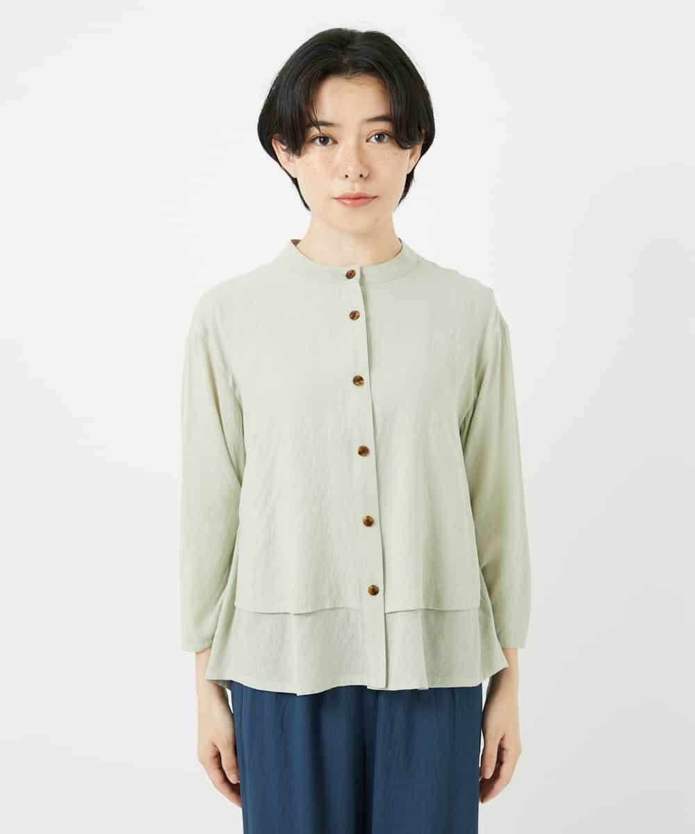 NHBGA42270 GIANNI LO GIUDICE(小さいサイズ)(メゾン ドゥ サンク) スタンドカラーデザインブラウス スモーキーグリーン