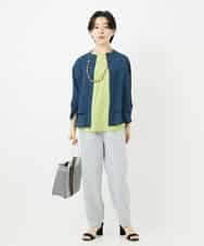 NHBGA42270 GIANNI LO GIUDICE(小さいサイズ)(メゾン ドゥ サンク) スタンドカラーデザインブラウス スモーキーグリーン