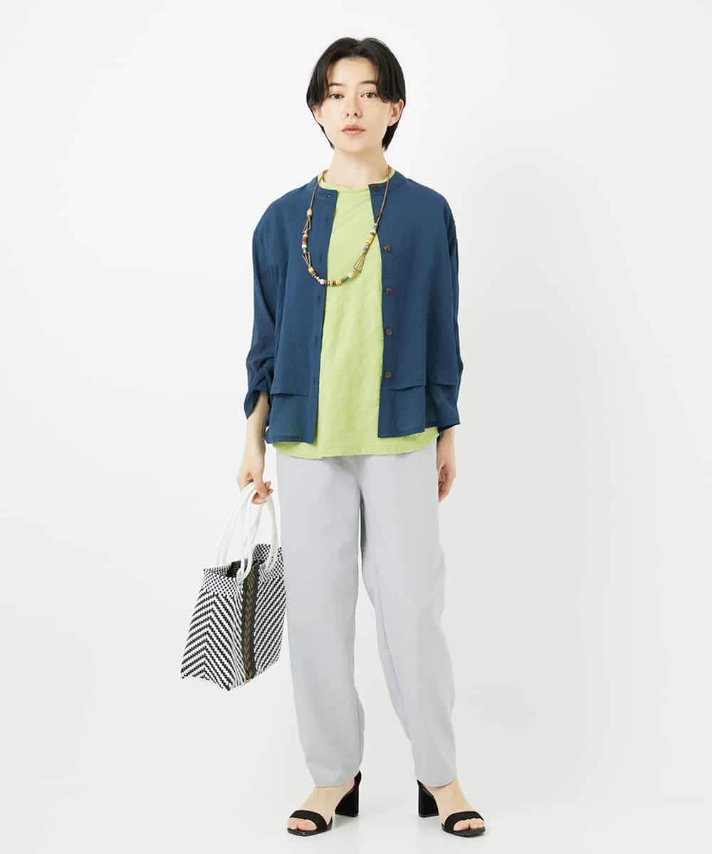 NHBGA42270 GIANNI LO GIUDICE(小さいサイズ)(メゾン ドゥ サンク) スタンドカラーデザインブラウス スモーキーグリーン