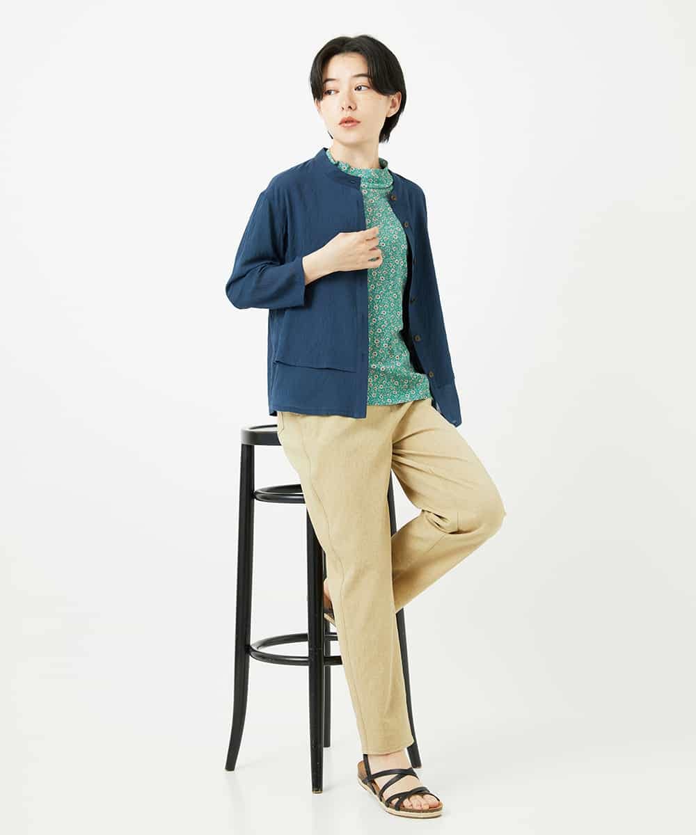 NHBGA42270 GIANNI LO GIUDICE(小さいサイズ)(メゾン ドゥ サンク) スタンドカラーデザインブラウス スモーキーグリーン