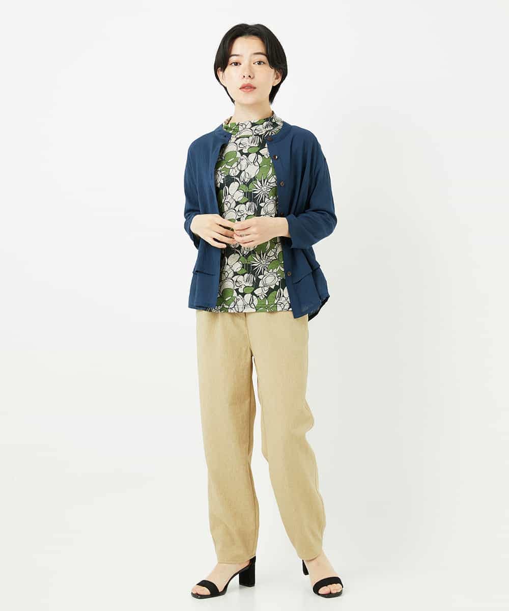 NHBGA42270 GIANNI LO GIUDICE(小さいサイズ)(メゾン ドゥ サンク) スタンドカラーデザインブラウス スモーキーグリーン