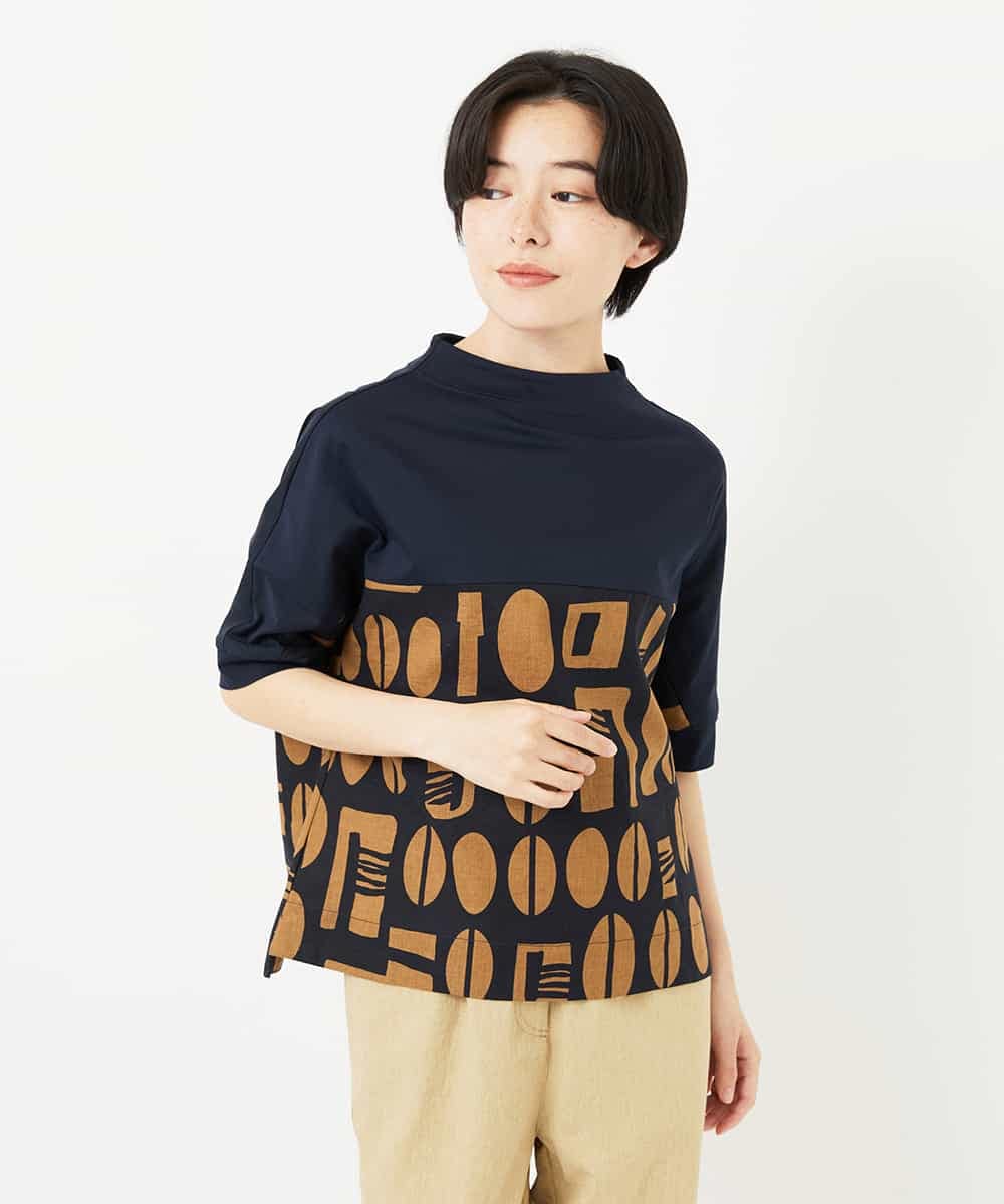 NHBGA50290 GIANNI LO GIUDICE(小さいサイズ)(メゾン ドゥ サンク) コーヒービーンズプリントブラウス ベージュ系