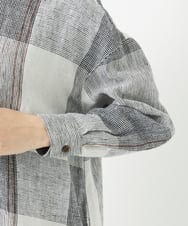 NHBGB54390 GIANNI LO GIUDICE(小さいサイズ)(メゾン ドゥ サンク) リネンチェックロングシャツブラウス ブラック×ホワイト
