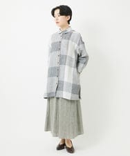 NHBGB54390 GIANNI LO GIUDICE(小さいサイズ)(メゾン ドゥ サンク) リネンチェックロングシャツブラウス ブラック×ホワイト
