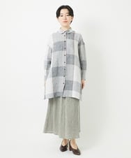 NHBGB54390 GIANNI LO GIUDICE(小さいサイズ)(メゾン ドゥ サンク) リネンチェックロングシャツブラウス ブラック×ホワイト