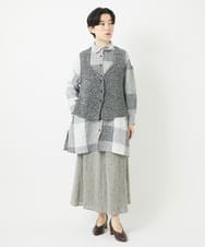 NHBGB54390 GIANNI LO GIUDICE(小さいサイズ)(メゾン ドゥ サンク) リネンチェックロングシャツブラウス ブラック×ホワイト