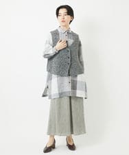 NHBGB54390 GIANNI LO GIUDICE(小さいサイズ)(メゾン ドゥ サンク) リネンチェックロングシャツブラウス ブラック×ホワイト