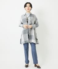 NHBGB54390 GIANNI LO GIUDICE(小さいサイズ)(メゾン ドゥ サンク) リネンチェックロングシャツブラウス ブラック×ホワイト