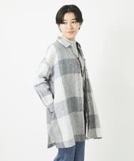 NHBGB54390 GIANNI LO GIUDICE(小さいサイズ)(メゾン ドゥ サンク) リネンチェックロングシャツブラウス ブラック×ホワイト
