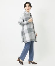NHBGB54390 GIANNI LO GIUDICE(小さいサイズ)(メゾン ドゥ サンク) リネンチェックロングシャツブラウス ブラック×ホワイト
