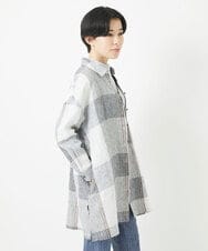 NHBGB54390 GIANNI LO GIUDICE(小さいサイズ)(メゾン ドゥ サンク) リネンチェックロングシャツブラウス ブラック×ホワイト