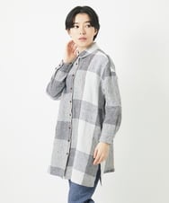 NHBGB54390 GIANNI LO GIUDICE(小さいサイズ)(メゾン ドゥ サンク) リネンチェックロングシャツブラウス ブラック×ホワイト