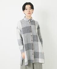 NHBGB54390 GIANNI LO GIUDICE(小さいサイズ)(メゾン ドゥ サンク) リネンチェックロングシャツブラウス ブラック×ホワイト