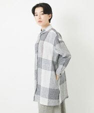 NHBGB54390 GIANNI LO GIUDICE(小さいサイズ)(メゾン ドゥ サンク) リネンチェックロングシャツブラウス ブラック×ホワイト
