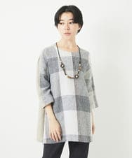 NHBGB55390 GIANNI LO GIUDICE(小さいサイズ)(メゾン ドゥ サンク) リネンチェックプルオーバーブラウス ブラック☓ホワイト