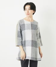 NHBGB55390 GIANNI LO GIUDICE(小さいサイズ)(メゾン ドゥ サンク) リネンチェックプルオーバーブラウス ブラック☓ホワイト