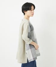 NHBGB55390 GIANNI LO GIUDICE(小さいサイズ)(メゾン ドゥ サンク) リネンチェックプルオーバーブラウス ブラック☓ホワイト