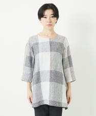 NHBGB55390 GIANNI LO GIUDICE(小さいサイズ)(メゾン ドゥ サンク) リネンチェックプルオーバーブラウス ブラック☓ホワイト