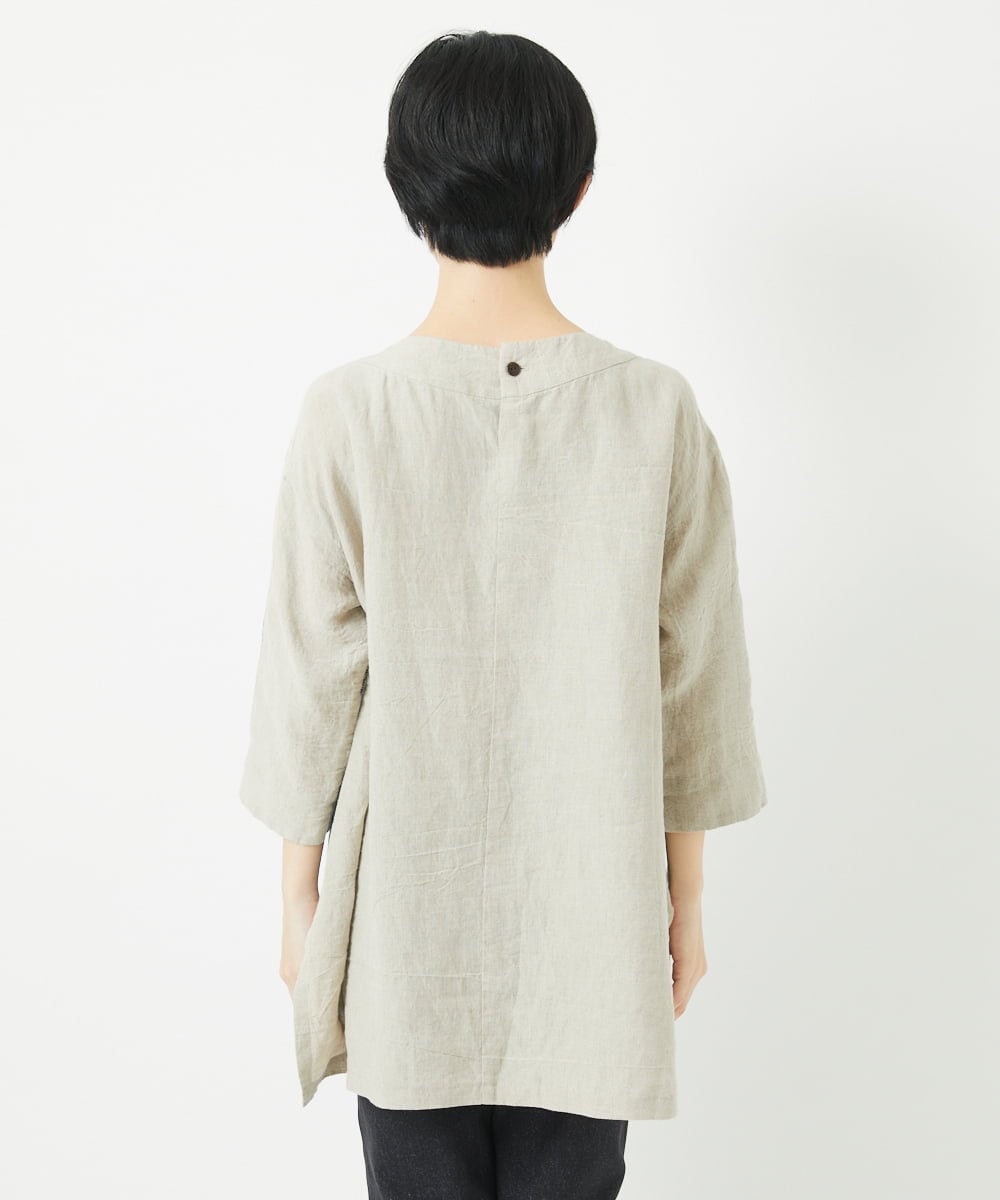 NHBGB55390 GIANNI LO GIUDICE(小さいサイズ)(メゾン ドゥ サンク) リネンチェックプルオーバーブラウス ブラック☓ホワイト