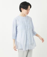 NHBGC89190 GIANNI LO GIUDICE(小さいサイズ)(メゾン ドゥ サンク) コットンボイルノーカラーデザインブラウス ライトブルー