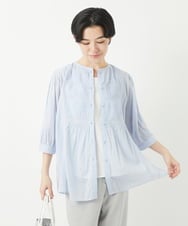 NHBGC89190 GIANNI LO GIUDICE(小さいサイズ)(メゾン ドゥ サンク) コットンボイルノーカラーデザインブラウス ライトブルー