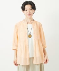 NHBGC89190 GIANNI LO GIUDICE(小さいサイズ)(メゾン ドゥ サンク) コットンボイルノーカラーデザインブラウス ライトブルー