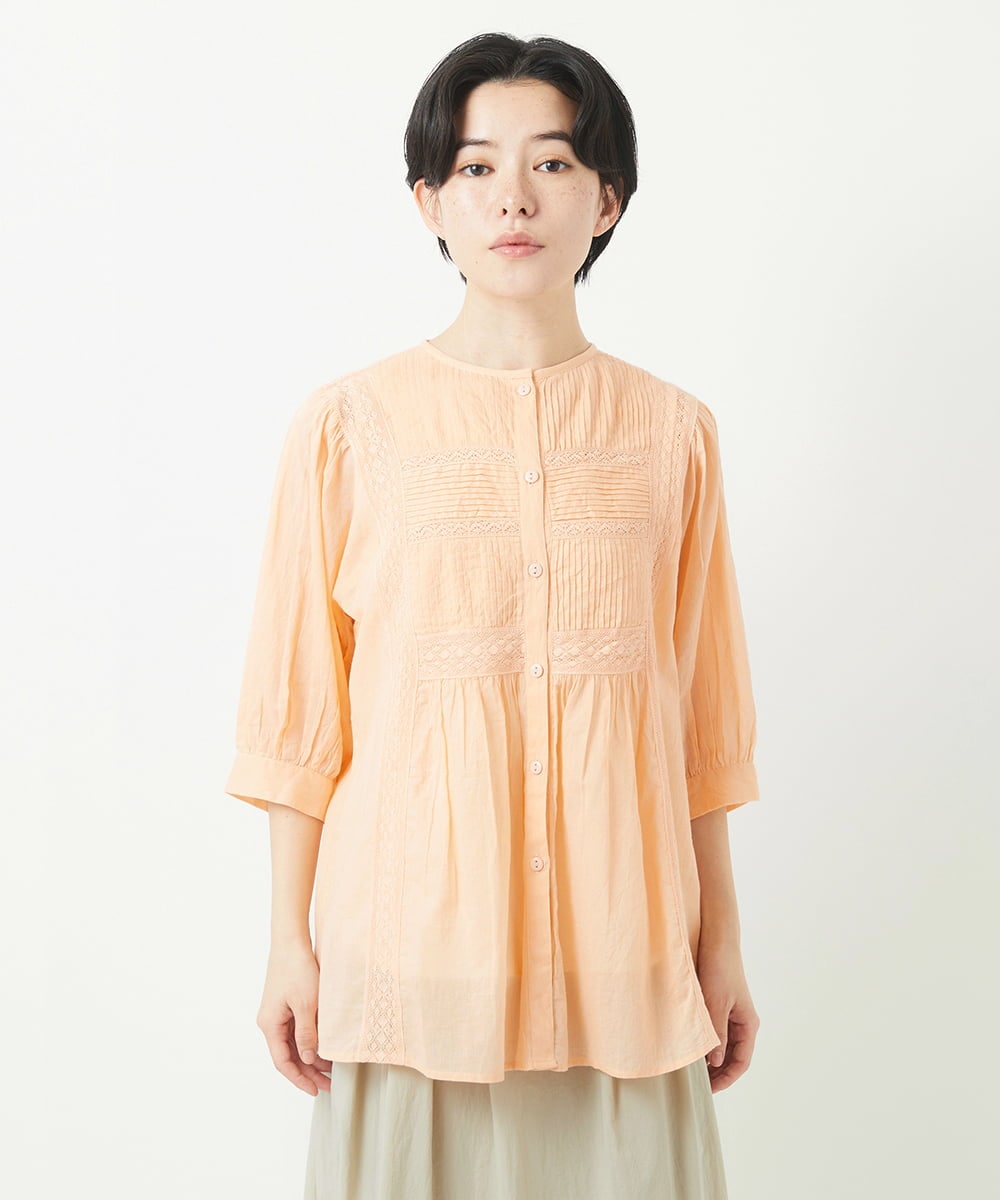NHBGC89190 GIANNI LO GIUDICE(小さいサイズ)(メゾン ドゥ サンク) コットンボイルノーカラーデザインブラウス ライトブルー