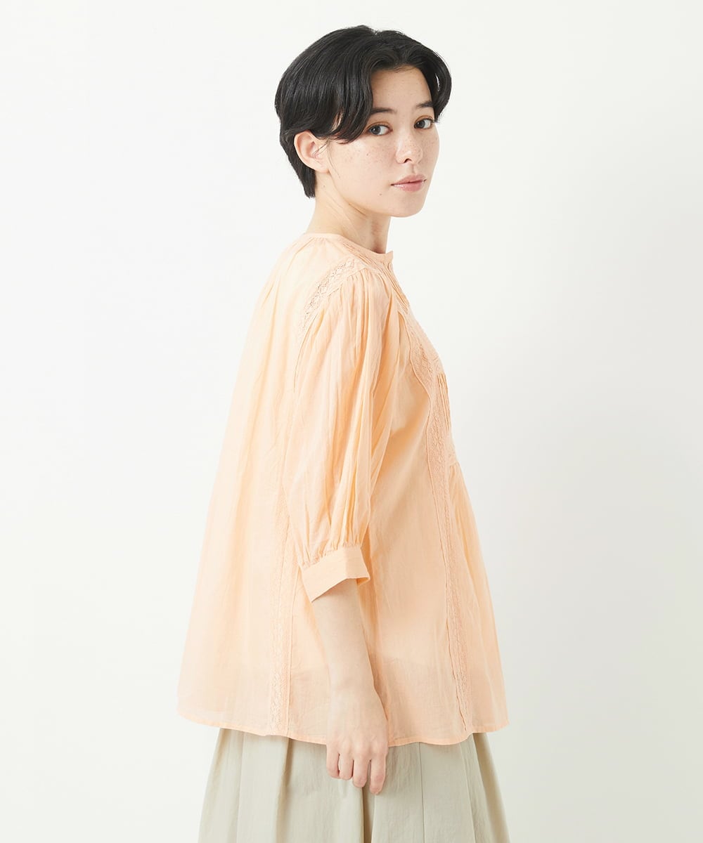 NHBGC89190 GIANNI LO GIUDICE(小さいサイズ)(メゾン ドゥ サンク) コットンボイルノーカラーデザインブラウス ライトブルー