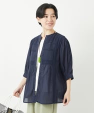 NHBGC89190 GIANNI LO GIUDICE(小さいサイズ)(メゾン ドゥ サンク) コットンボイルノーカラーデザインブラウス ライトブルー