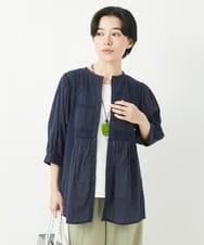 NHBGC89190 GIANNI LO GIUDICE(小さいサイズ)(メゾン ドゥ サンク) コットンボイルノーカラーデザインブラウス ネイビー
