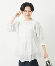 NHBGC89190 GIANNI LO GIUDICE(小さいサイズ)(メゾン ドゥ サンク) コットンボイルノーカラーデザインブラウス ホワイト