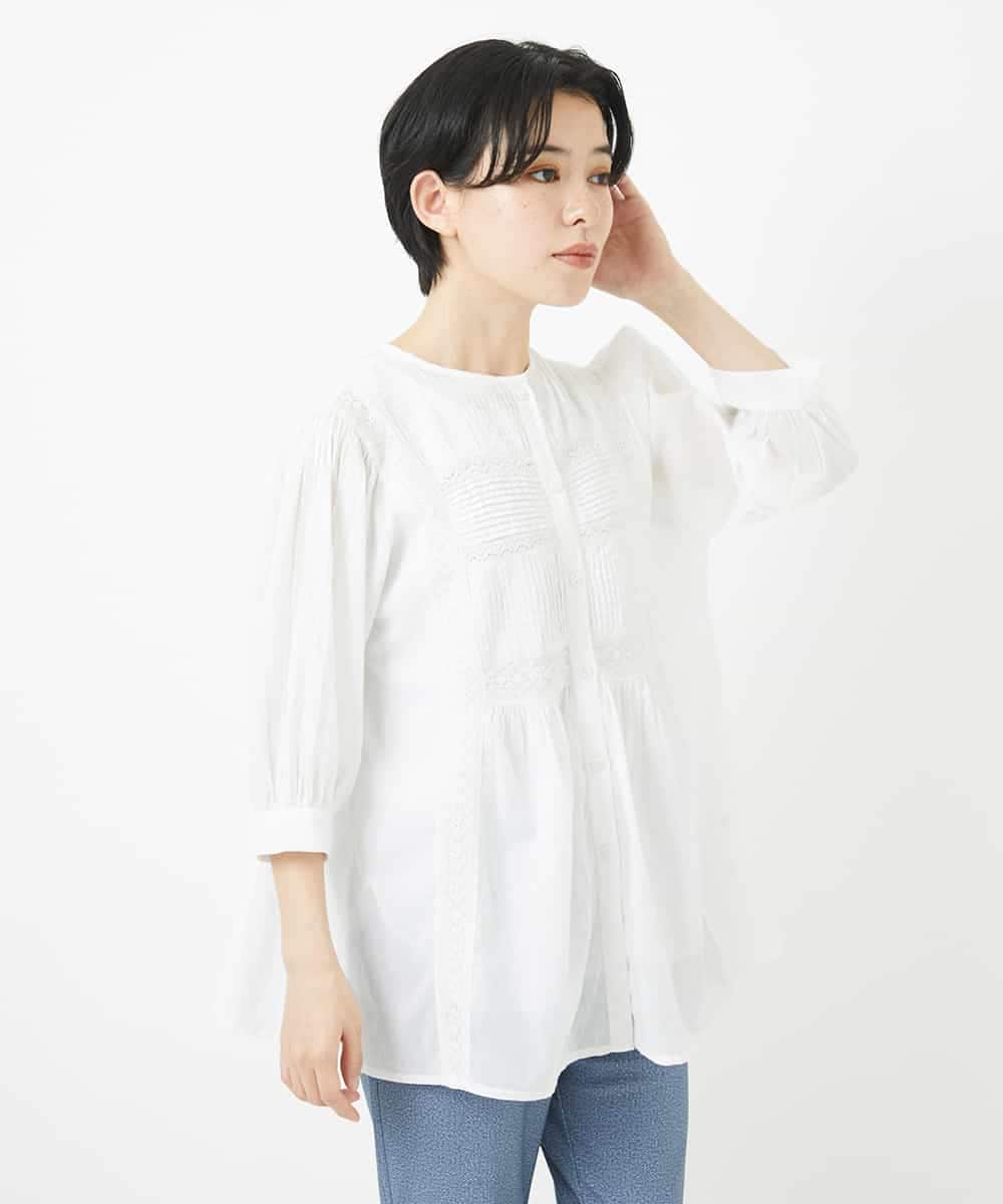 NHBGC89190 GIANNI LO GIUDICE(小さいサイズ)(メゾン ドゥ サンク) コットンボイルノーカラーデザインブラウス ライトブルー
