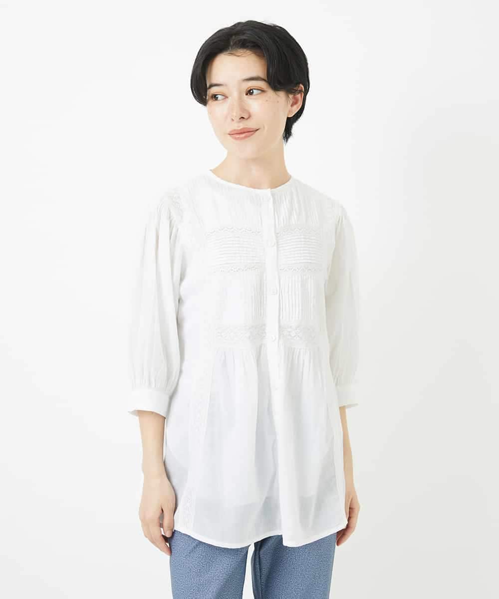 NHBGC89190 GIANNI LO GIUDICE(小さいサイズ)(メゾン ドゥ サンク) コットンボイルノーカラーデザインブラウス ライトブルー