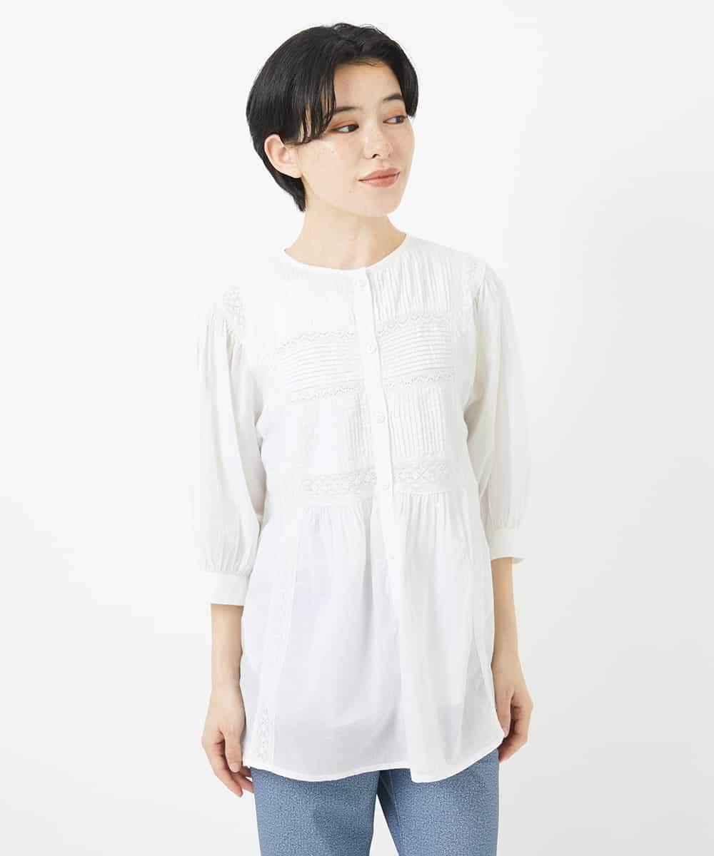 NHBGC89190 GIANNI LO GIUDICE(小さいサイズ)(メゾン ドゥ サンク) コットンボイルノーカラーデザインブラウス ライトブルー