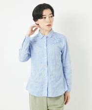 NHBGC92220 GIANNI LO GIUDICE(小さいサイズ)(メゾン ドゥ サンク) コットンリネンドット柄ピンタックブラウス ライトブルー