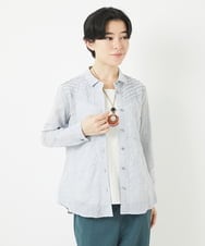 NHBGC92220 GIANNI LO GIUDICE(小さいサイズ)(メゾン ドゥ サンク) コットンリネンドット柄ピンタックブラウス ライトグレー
